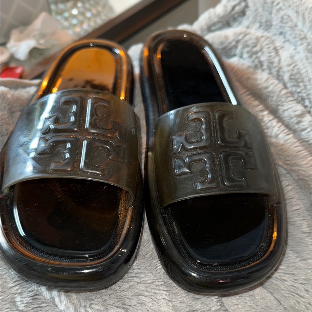 Tory Burch Black Logo Slide Jelly Sandals